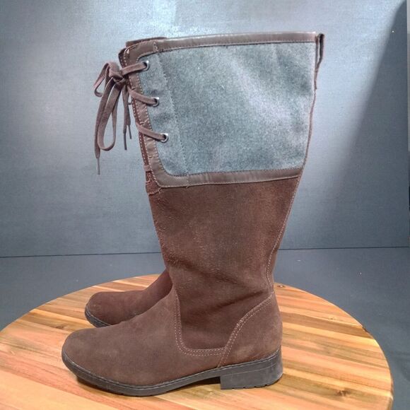 Clarks Merrian Anya Boots Womens Sz 9.5 W‎ Riding Leather Wool Equestrian Tall - Picture 1 of 16